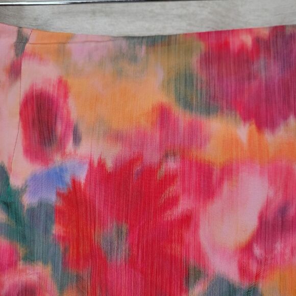 Cache Vintage Satin Taffeta Floral Pink and Orange Women's Maxi Skirt - Picture 7 of 12